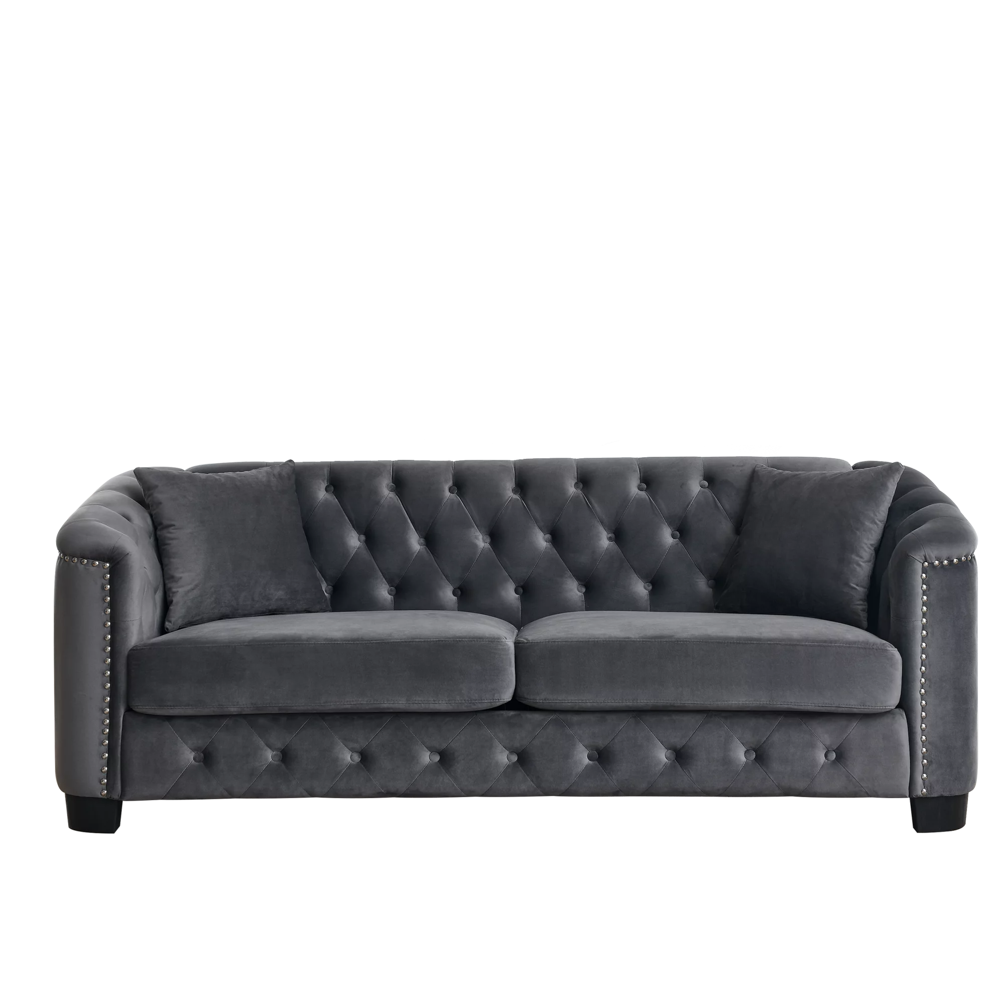 Grey Velvet 3-Seater Chesterfield Sofa F2005