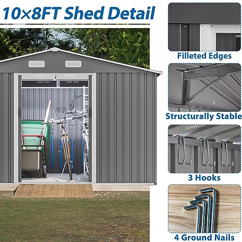 Black Heavy-Duty Outdoor Metal Storage Shed with Floor Base C84299