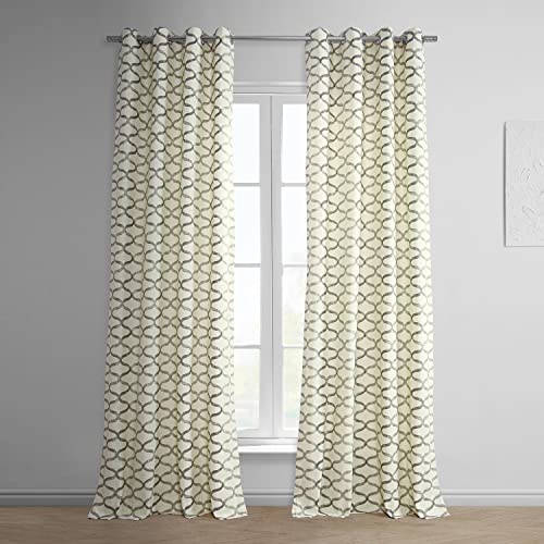 Wavy Silver Grey Grommet Geometric Printed Cotton Curtains 108 Inches Long 1 Panel H662