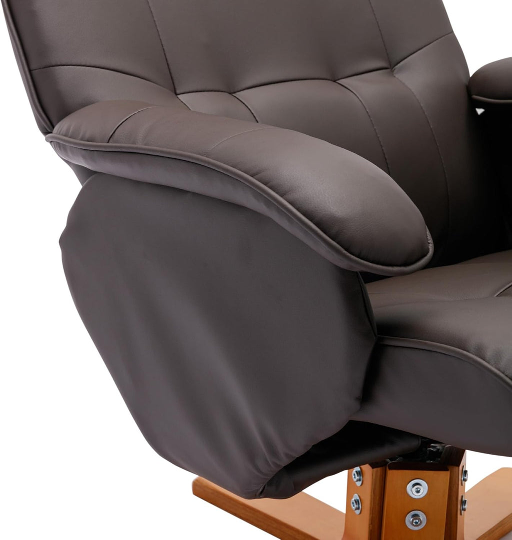 Faux Leather Beige Brown Swivel Recliner Chair with Ottoman B1119