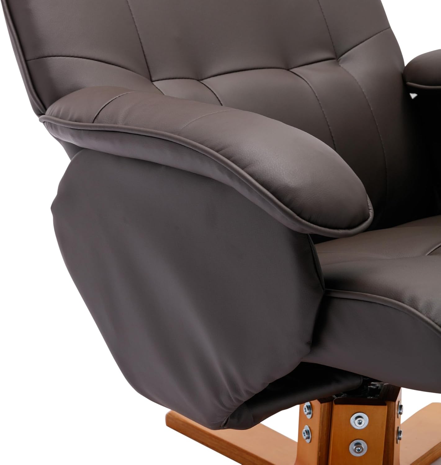 Faux Leather Beige Brown Swivel Recliner Chair with Ottoman B1119