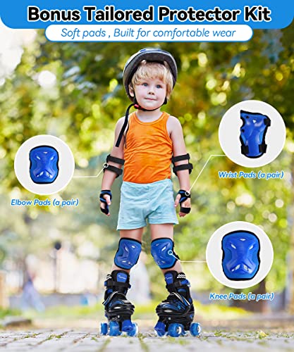 4 Sizes Adjustable Light Up Kids Roller Skates with Protective Gears Illuminating Wheels D67931