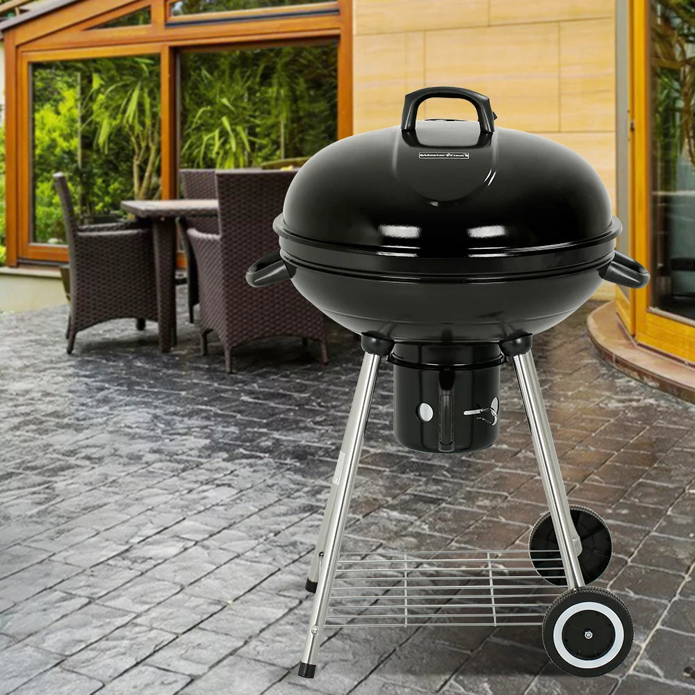 22" Round Portable Charcoal Kettle Grill With 2 Wheels, Black U175609