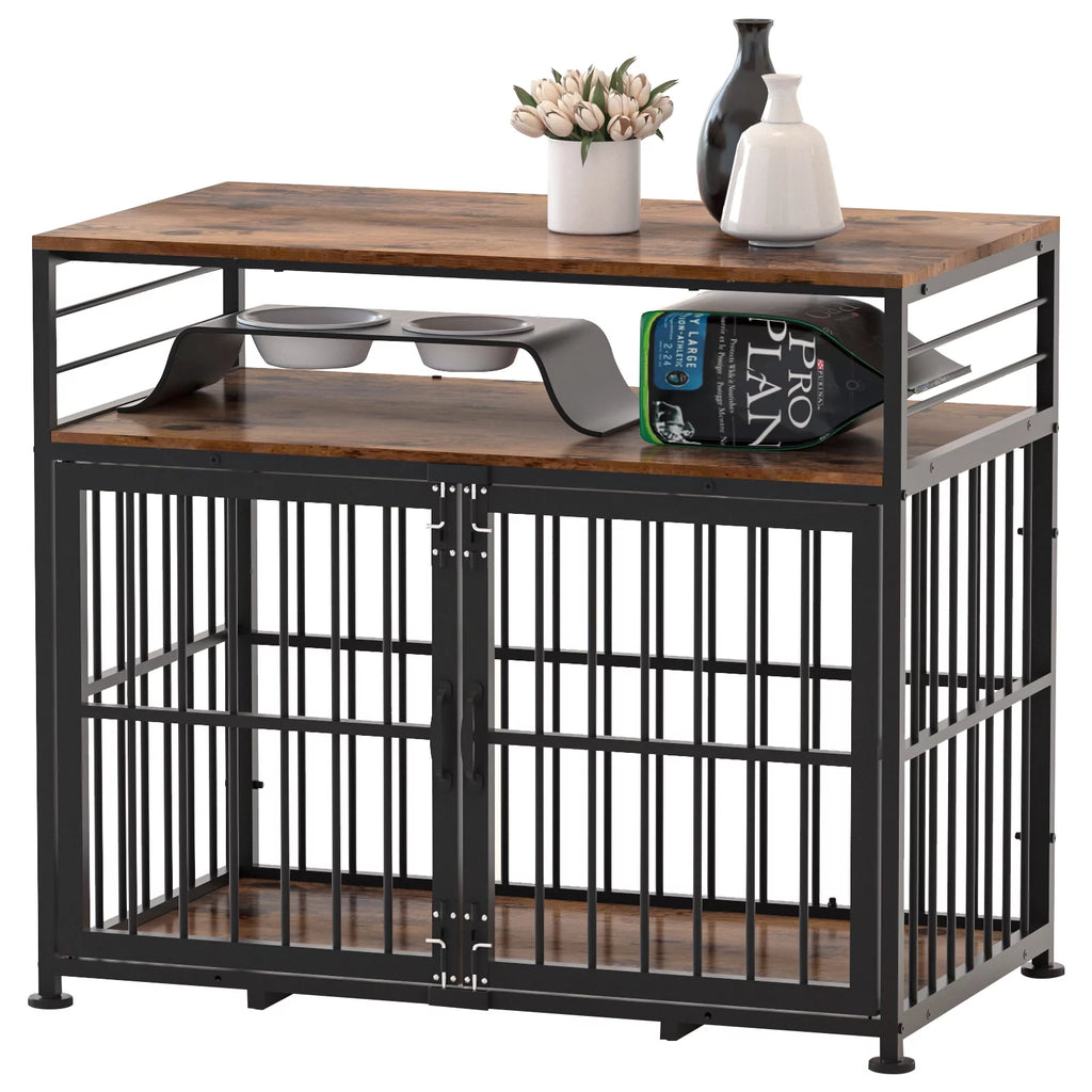 Brown 40" Wooden Dog Crate Furniture with Storage Shelf M3058