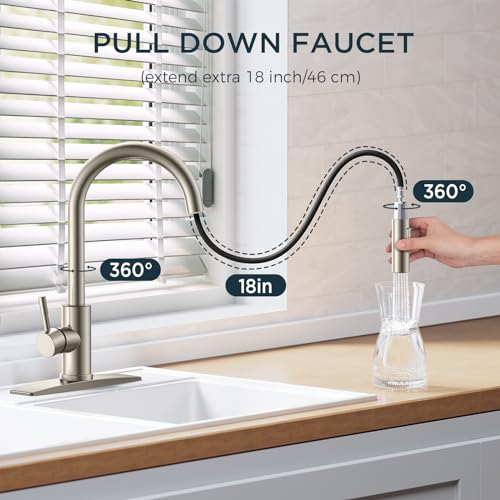 Black Kitchen Faucet with Pull Down Sprayer Stainless Steel High Arc Gooseneck K97585