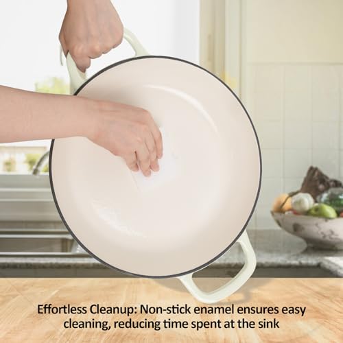 3.8 Quart Enameled Cast Iron Dutch Oven with Lid, Cream White M826732