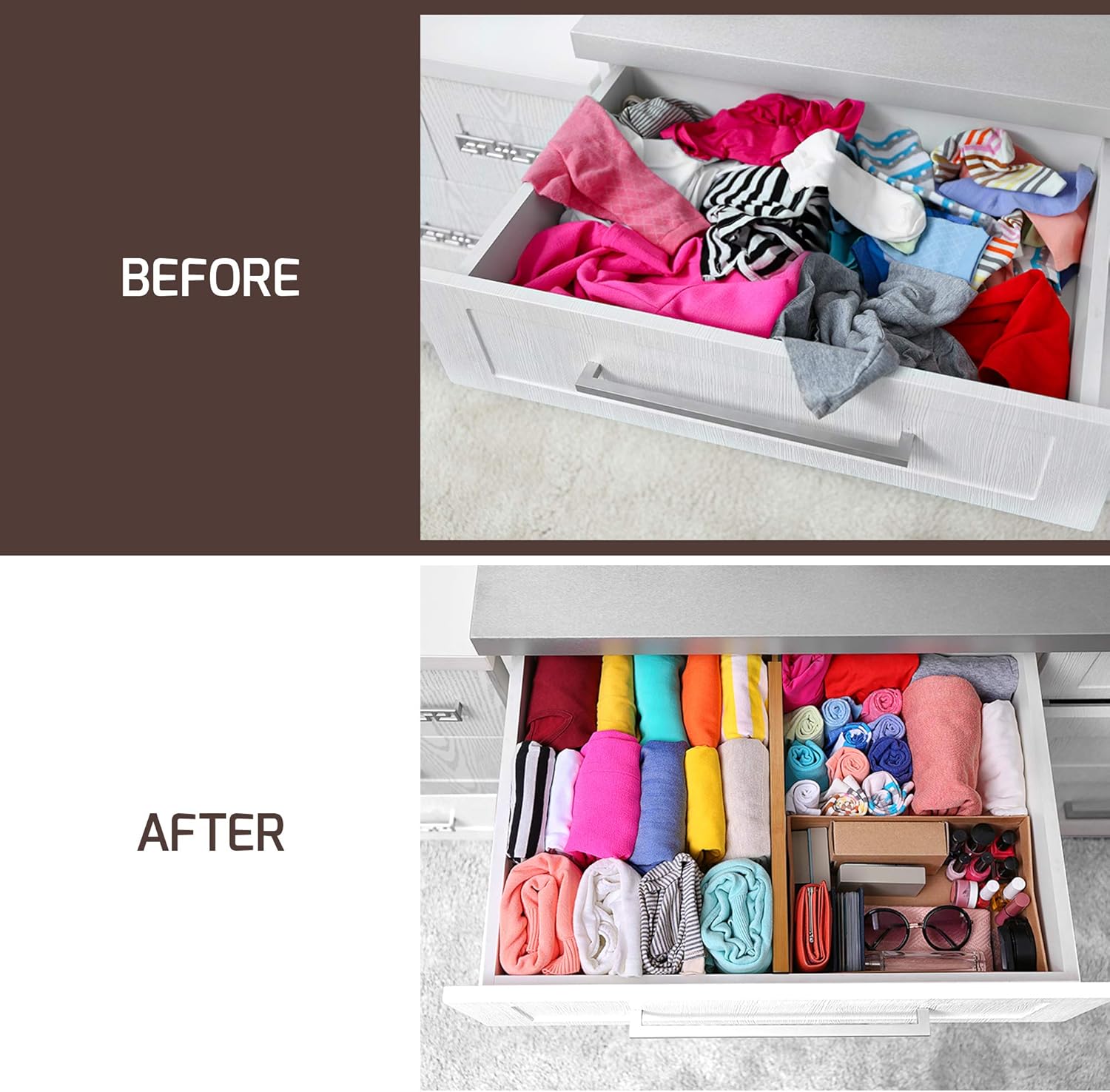 Natural Bamboo 2-Pack Expandable Drawer Divider Organizers E597
