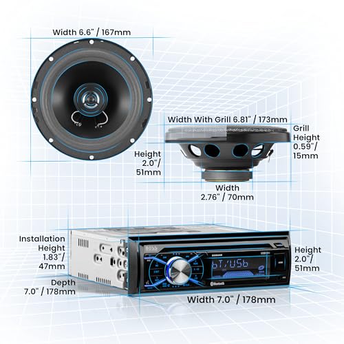 Single Din Bluetooth Car Stereo with 6.5 Inch 2 Way Speakers V3086