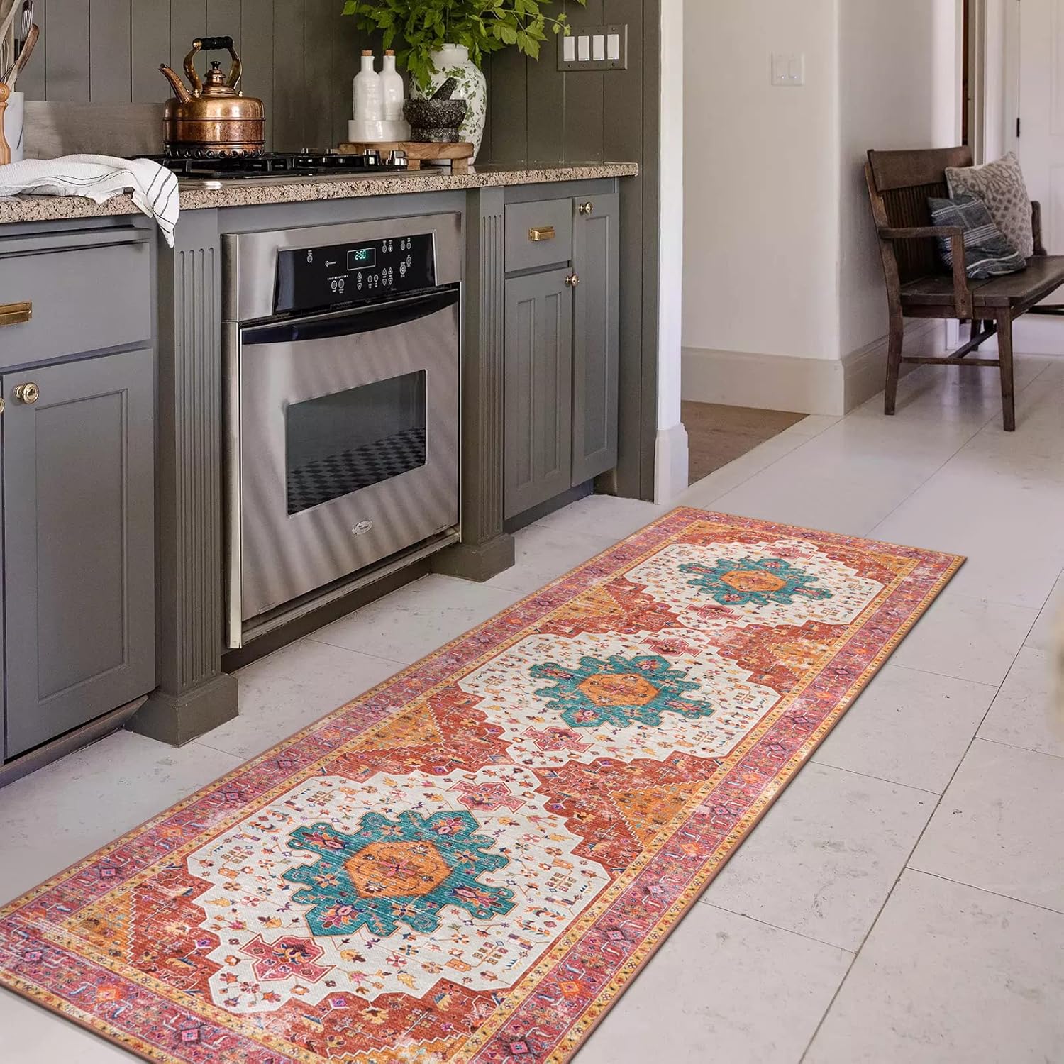 Ultra-Thin Washable Runner Rug - 2x7 Pink Non Skid Low Pile V9938