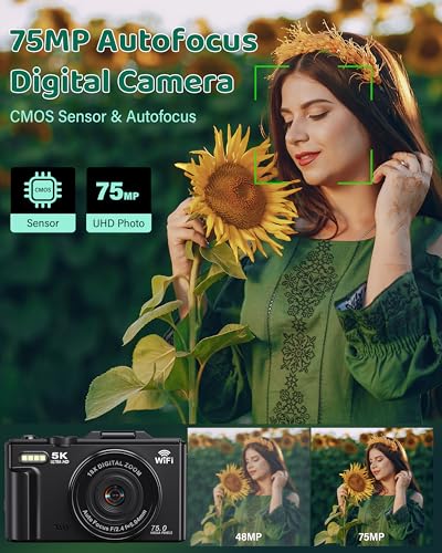 75MP Digital Camera with 18X Zoom, 32GB SD Card, 2 Batteries C274551