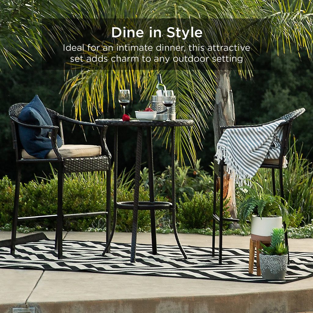 3-Piece Outdoor Wicker Patio Bar Table Bistro Set with Barstools X92219