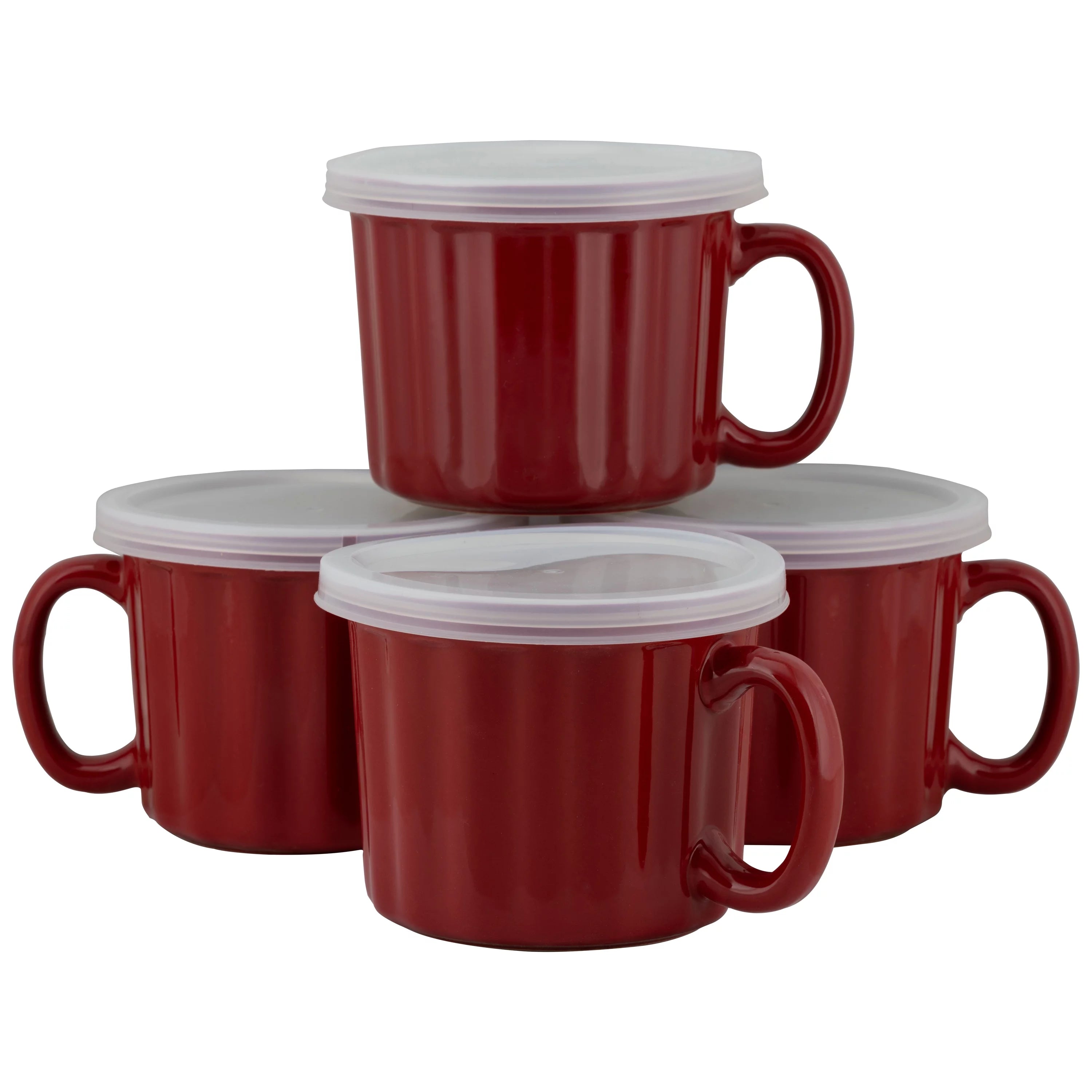 Set of 4 Red 16 fl oz Soup Mug with Lid N657