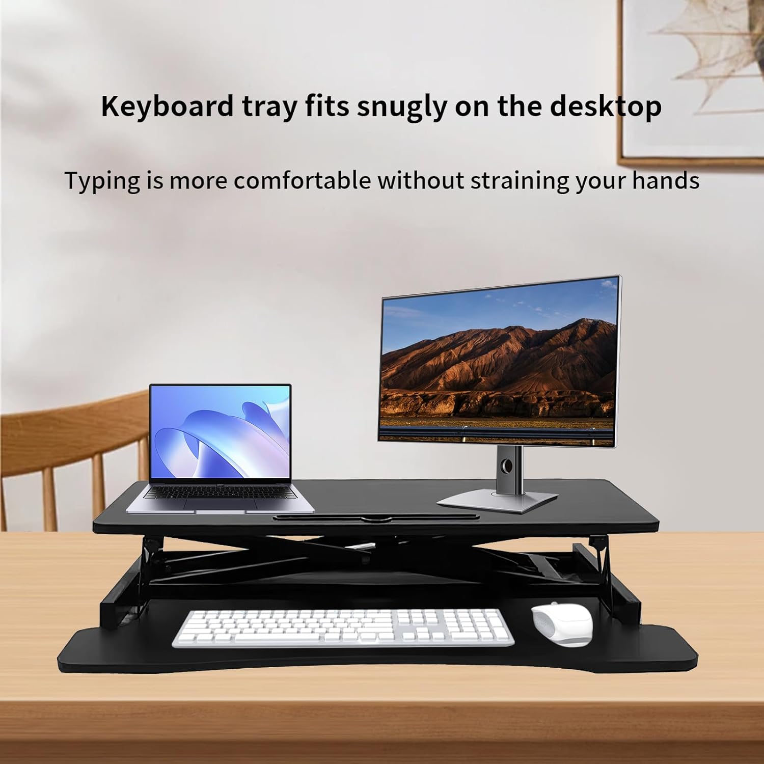 32" Height Adjustable Dual-Layer Standing Desk Converter with Keyboard Tray B559
