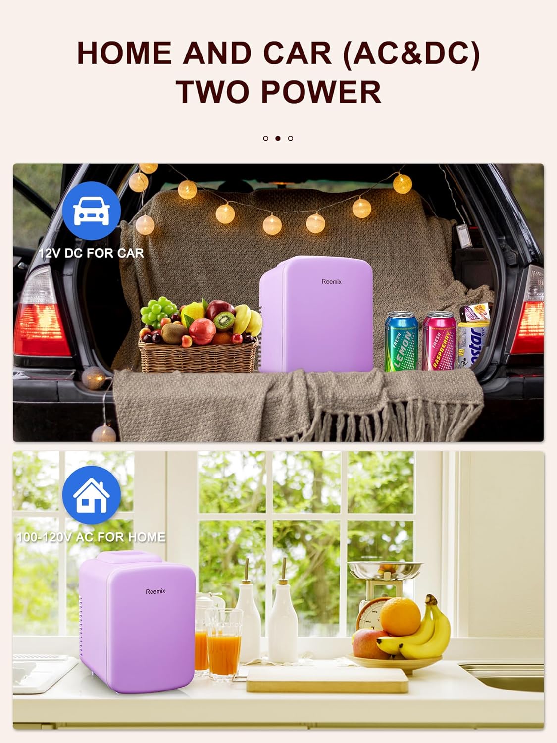 3.7 Liter 6 Can Portable Cooler Warmer Personal Refrigerator Freon-Free Purple Y668
