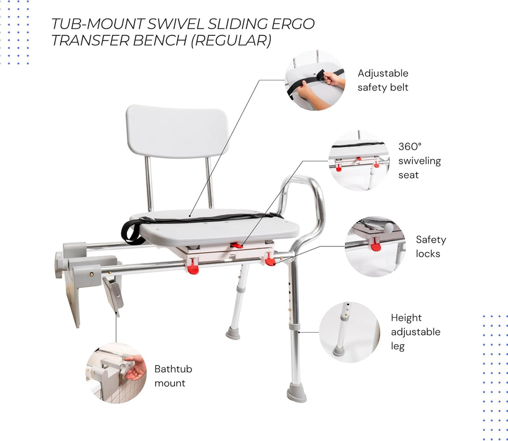 Tub-Mount Swivel Transfer Bench, 350 LBs Y61734