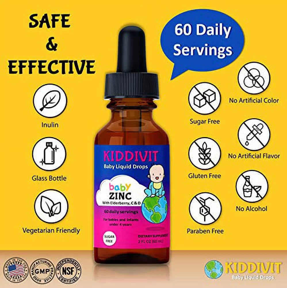 2 Fl Oz Baby Zinc Liquid Drops with Elderberry, Vitamin D3 & C V336