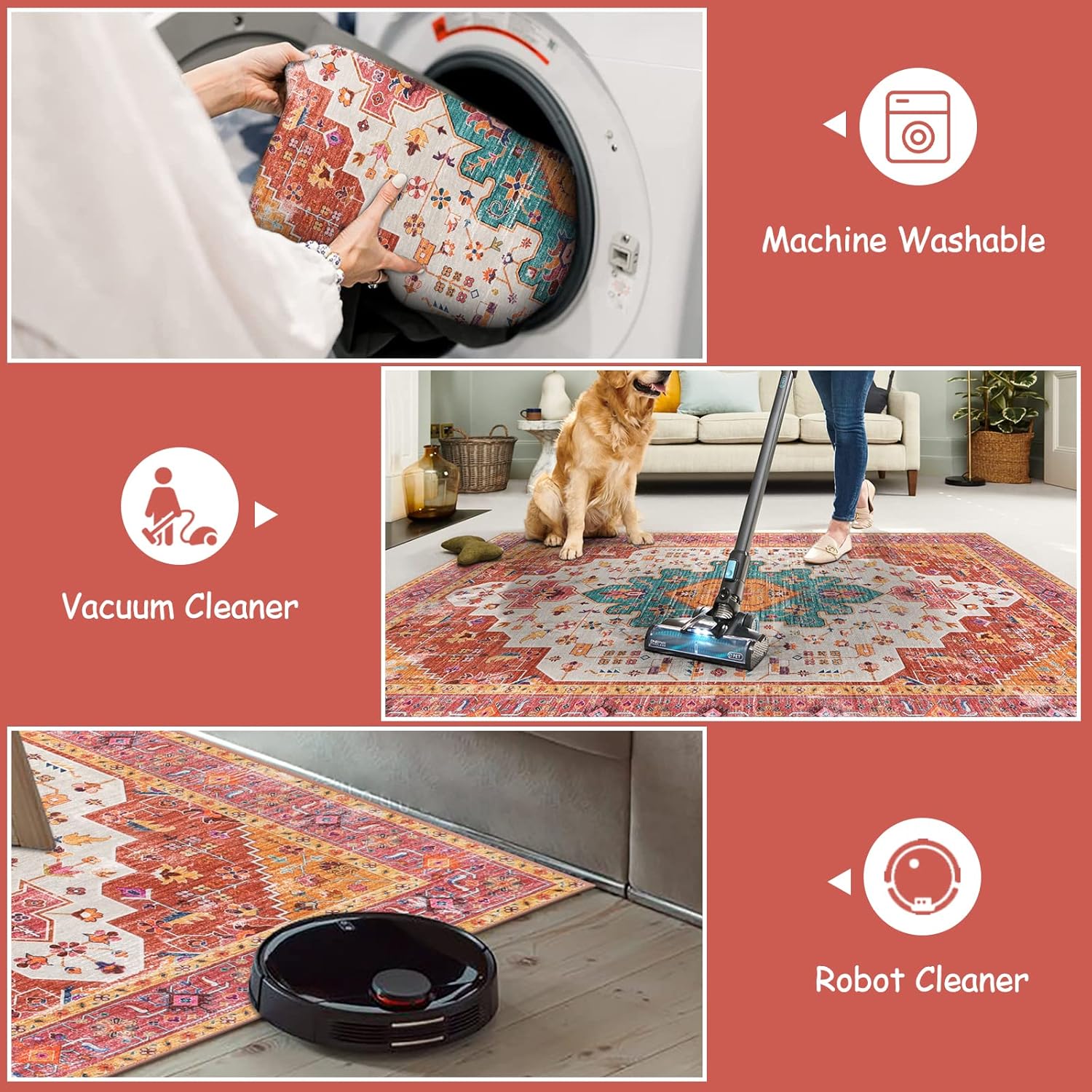 Ultra-Thin Washable Runner Rug - 2x7 Pink Non Skid Low Pile V9938