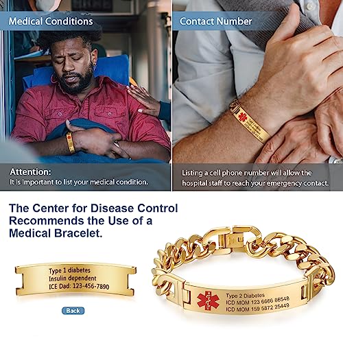 Engraved Stainless Steel Medical Alert ID Bracelet for Men H26566