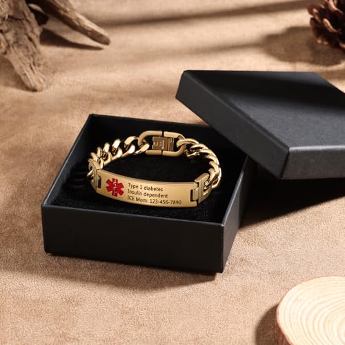 Engraved Stainless Steel Medical Alert ID Bracelet for Men H26566