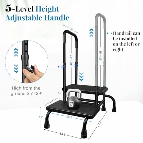 Heavy Duty Medical Step Stool with 5 Legs and Adjustable Handrail S1673