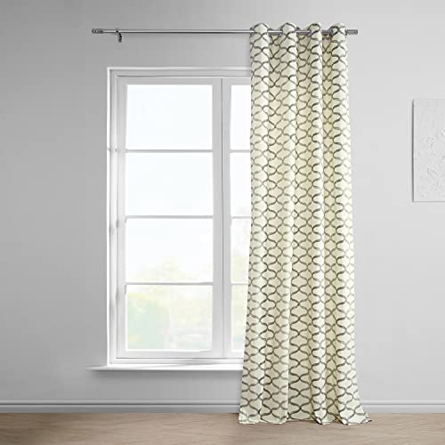 Wavy Silver Grey Grommet Geometric Printed Cotton Curtains 108 Inches Long 1 Panel H662