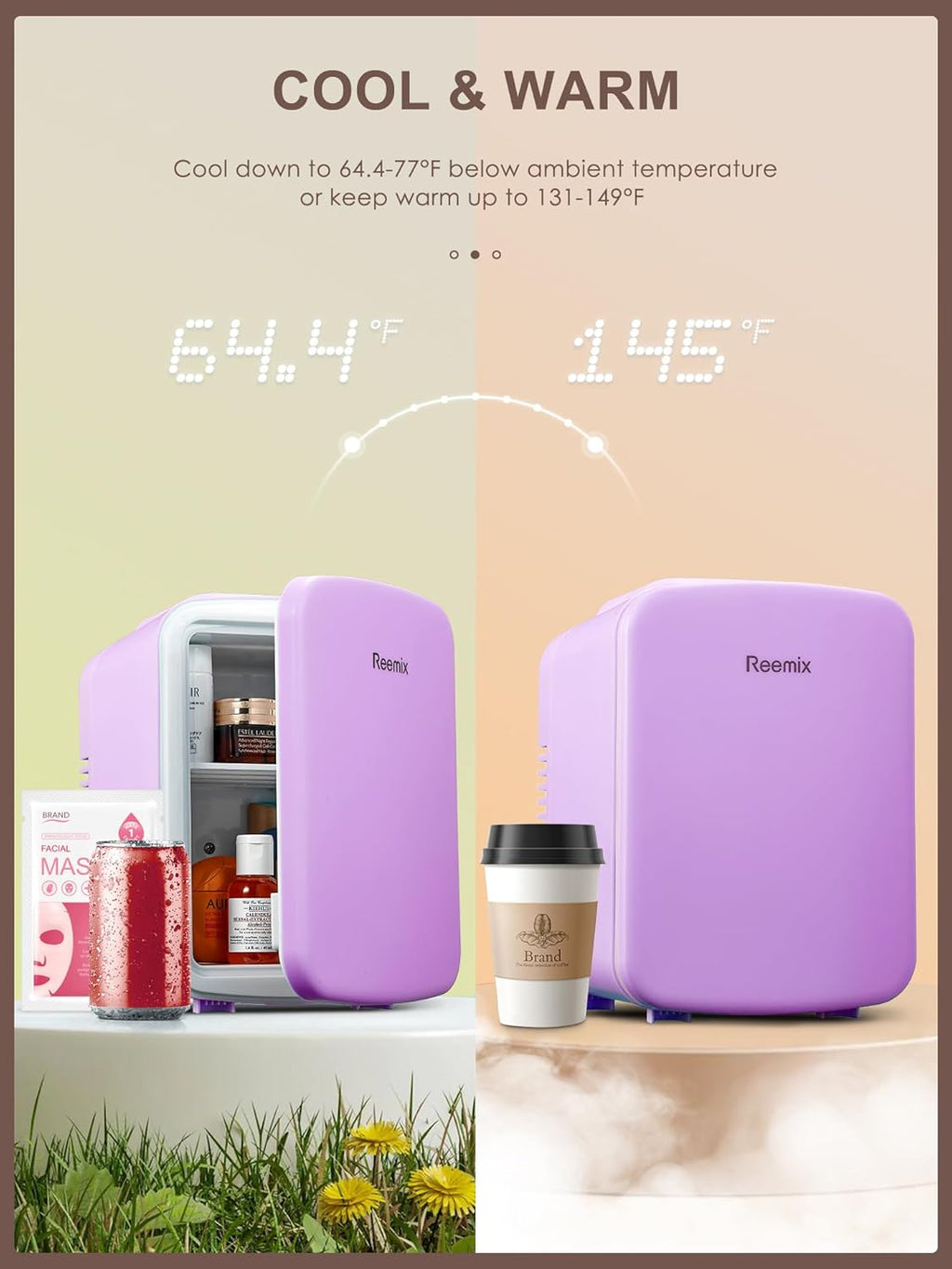 3.7 Liter 6 Can Portable Cooler Warmer Personal Refrigerator Freon-Free Purple Y668