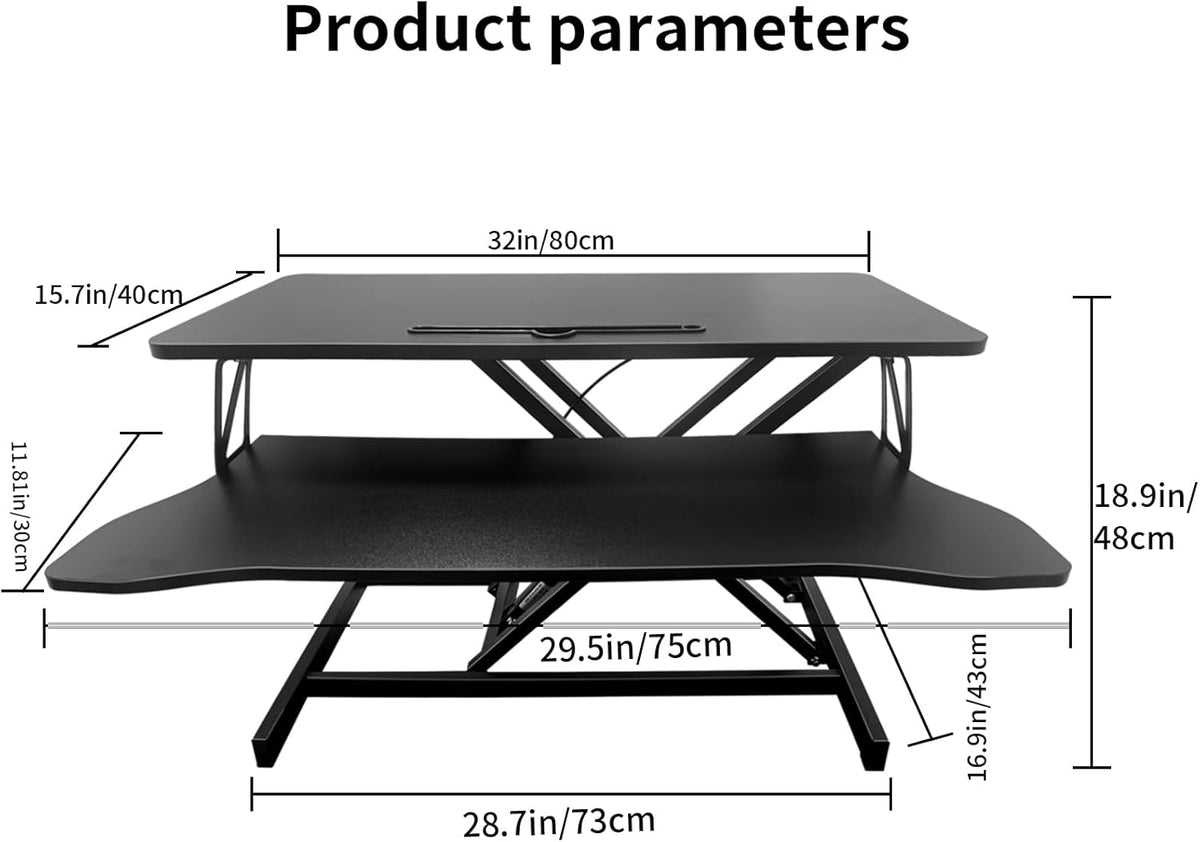 32" Height Adjustable Dual-Layer Standing Desk Converter with Keyboard Tray B559