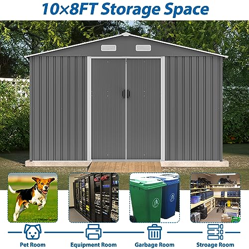 Black Heavy-Duty Outdoor Metal Storage Shed with Floor Base C84299