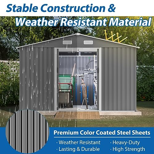 Black Heavy-Duty Outdoor Metal Storage Shed with Floor Base C84299
