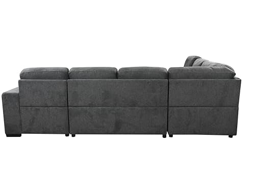 125'' U Shaped 7 Seat Sectional Sofa Couch with Cabinet, Sofa Bed with Storage Chaise and Pull-Out Couch Bed, Light Gray E1200