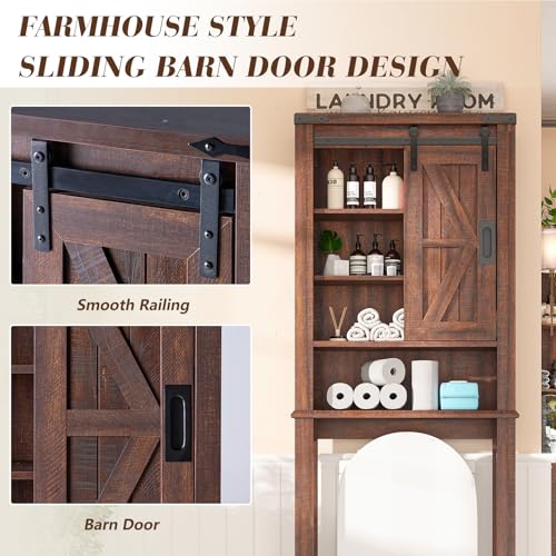 68" Tall Over The Toilet Storage Cabinet with Sliding Barn Door and Adjustable Shelves A469