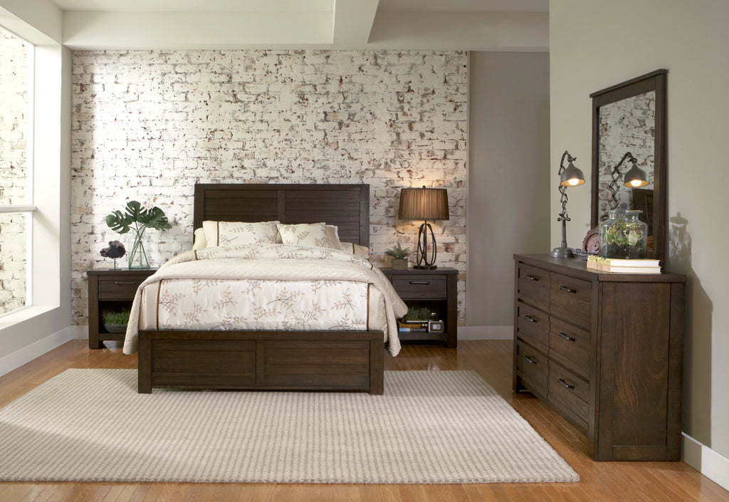 Espresso Wood Queen Bedroom Set with Dresser, Mirror, Nightstands, Chest H1395