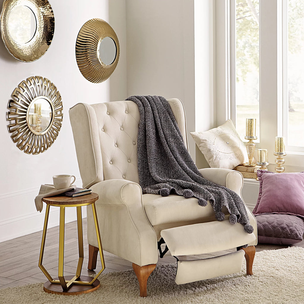 Queen Anne Style Tufted Wingback Recliner Chair F4766