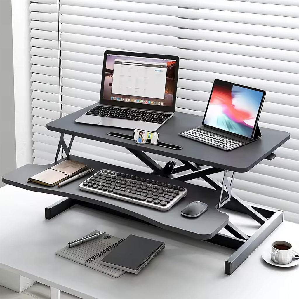 32" Height Adjustable Dual-Layer Standing Desk Converter with Keyboard Tray B559
