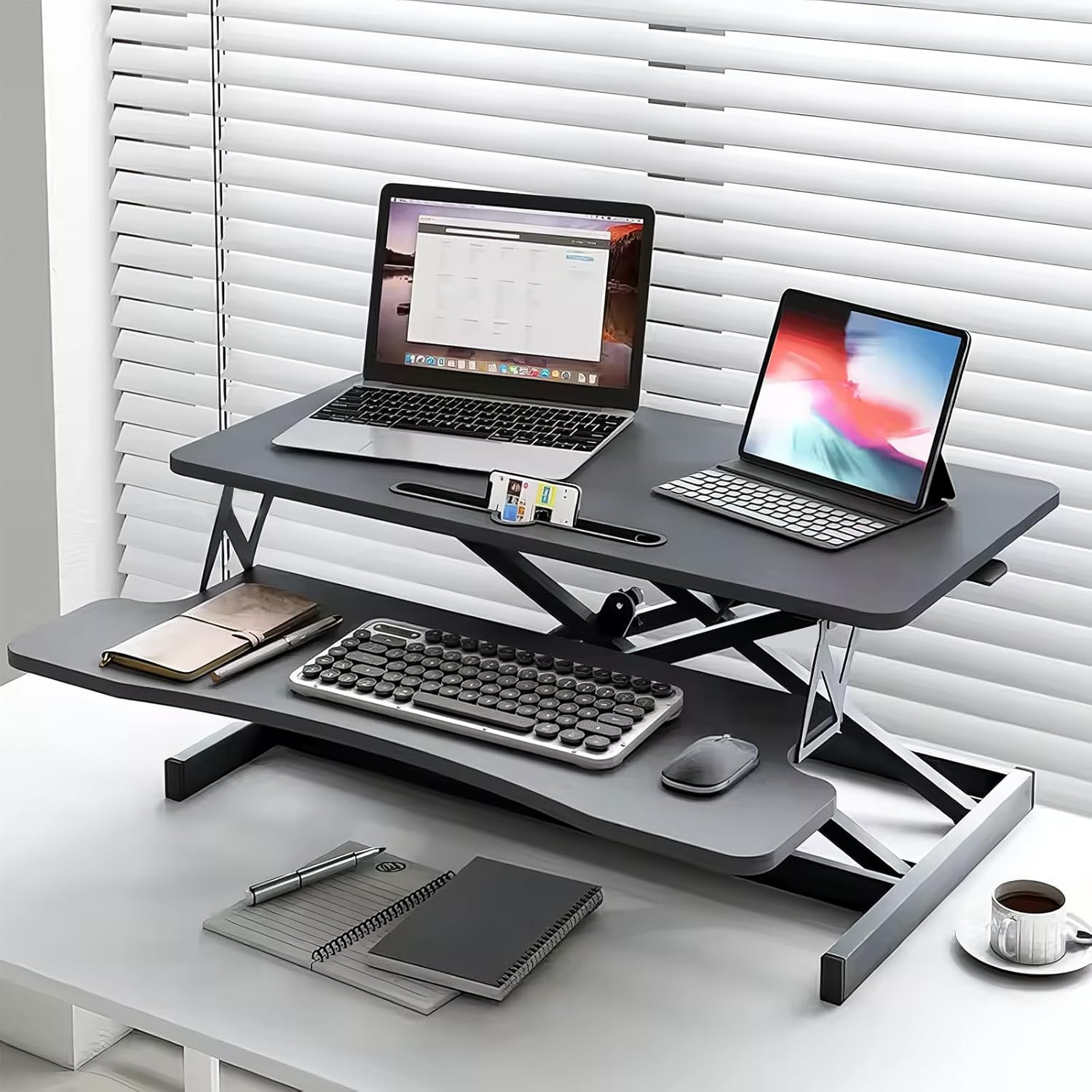 32" Height Adjustable Dual-Layer Standing Desk Converter with Keyboard Tray B559