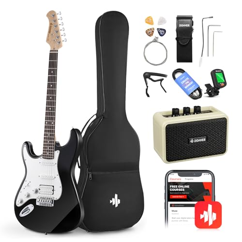 Black HSS Solid Body Electric Guitar with Amplifier, Bag, Tuner, Capo, Strap, Cable, Picks W801403