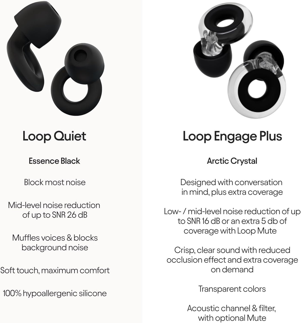 Loop Earplugs Daily Control Plus Bundle (2-Pack) + Mute – Loop Quiet (Black) + Loop Engage Plus (Crystal) + Loop Mute | Reusable Ear Plugs S902535