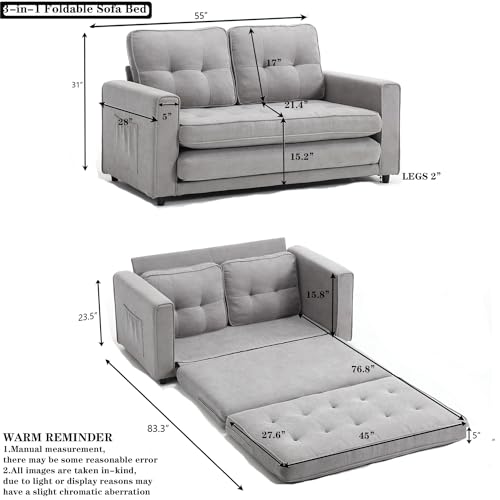 Dark Grey Convertible Folding Futon Sofa Bed S518491