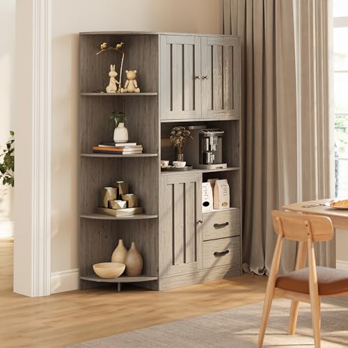 60.4" Farmhouse Kitchen Pantry Storage Cabinet with Doors and Adjustable Shelves Z21999