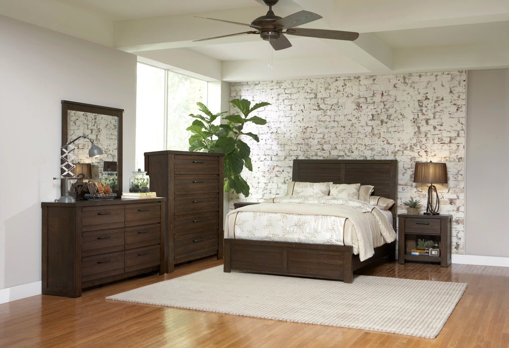 Espresso Wood Queen Bedroom Set with Dresser, Mirror, Nightstands, Chest H1395