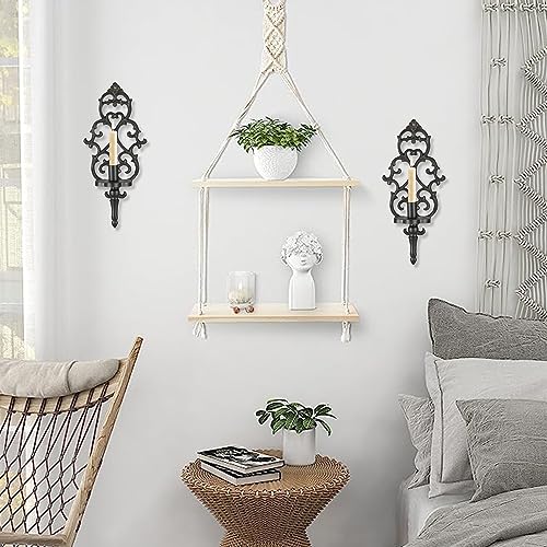 Black Antique Metal Wall Candle Sconce Holder Set of 2 A9780