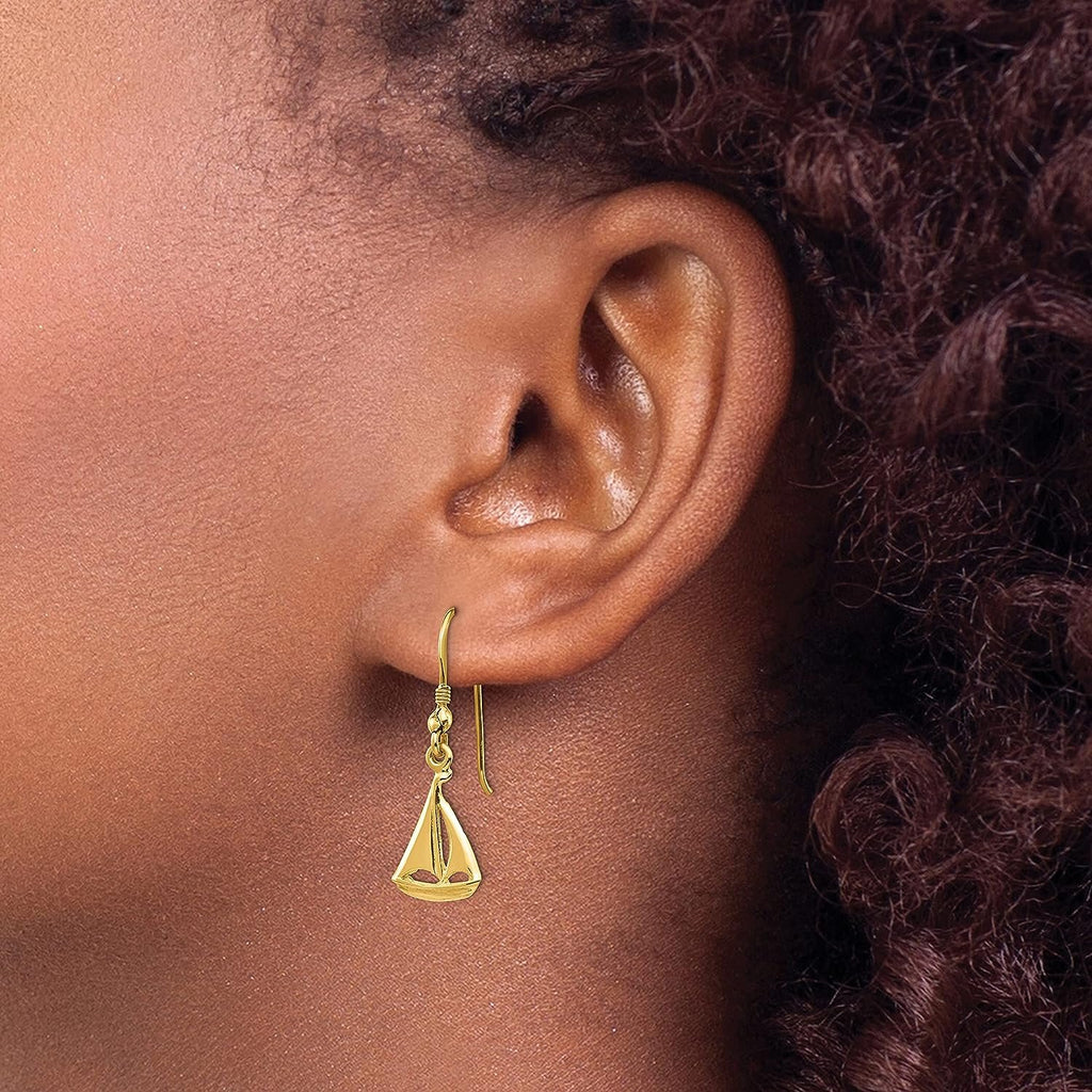 14K Yellow Gold Sailboat Shepherd Hook Earrings X822249