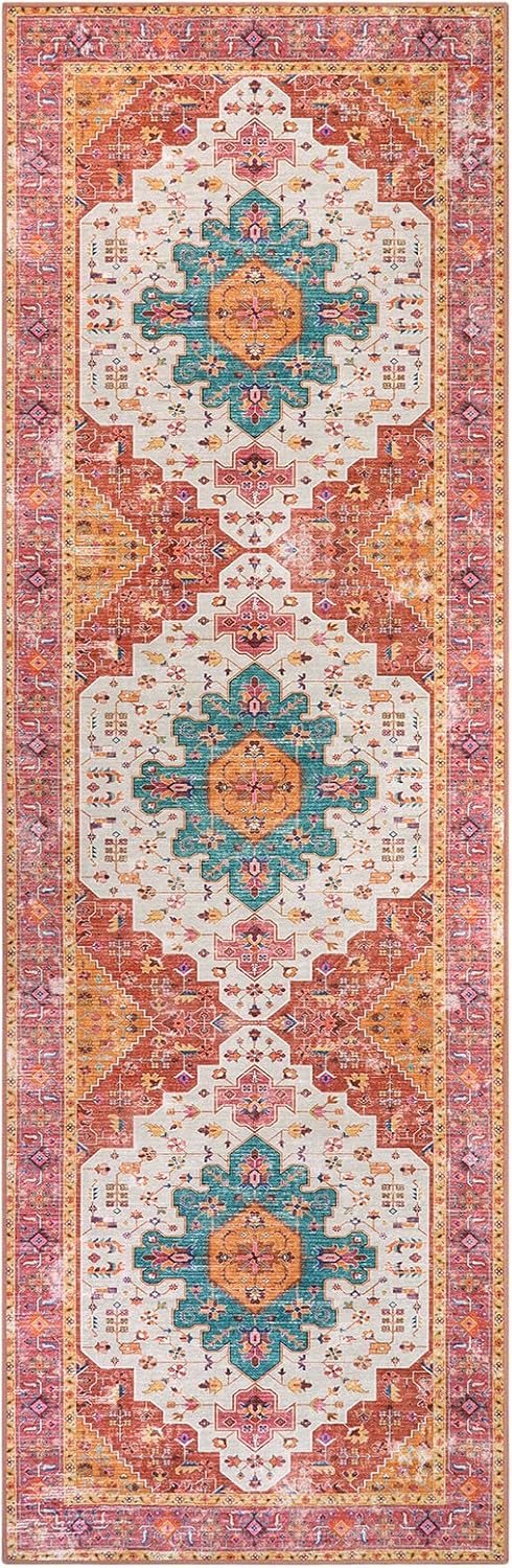 Ultra-Thin Washable Runner Rug - 2x7 Pink Non Skid Low Pile V9938