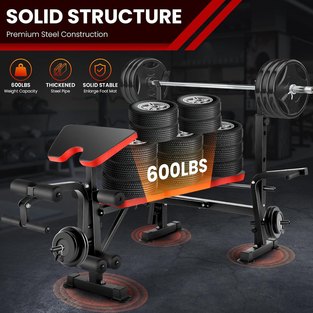 Adjustable Olympic Weight Bench Set with Preacher Curl & Leg Developer K768