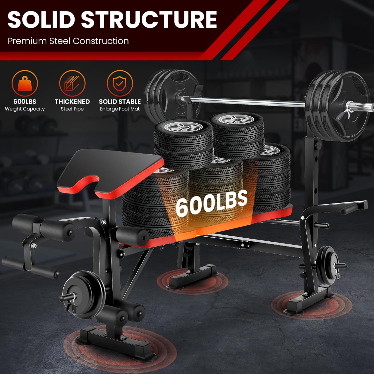 Adjustable Olympic Weight Bench Set with Preacher Curl & Leg Developer K768