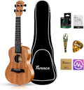 23 Inch Mahogany Soprano Ukulele Kit with Tuner, Capo, Gig Bag, Strap, Picks, Nylon String & Cloth U4844