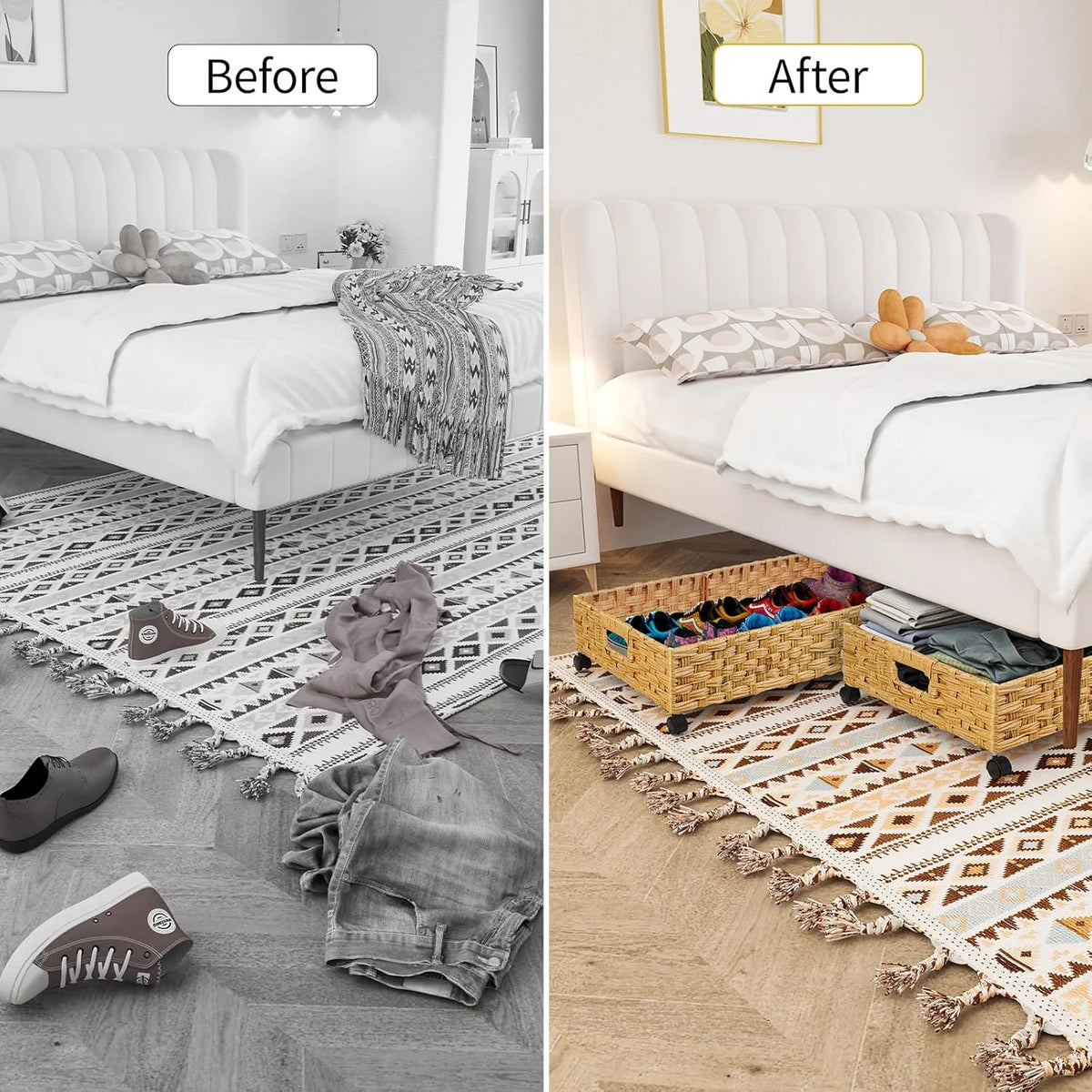 2 Pack 31.5in Rolling Rattan Under Bed Storage Bins K185582