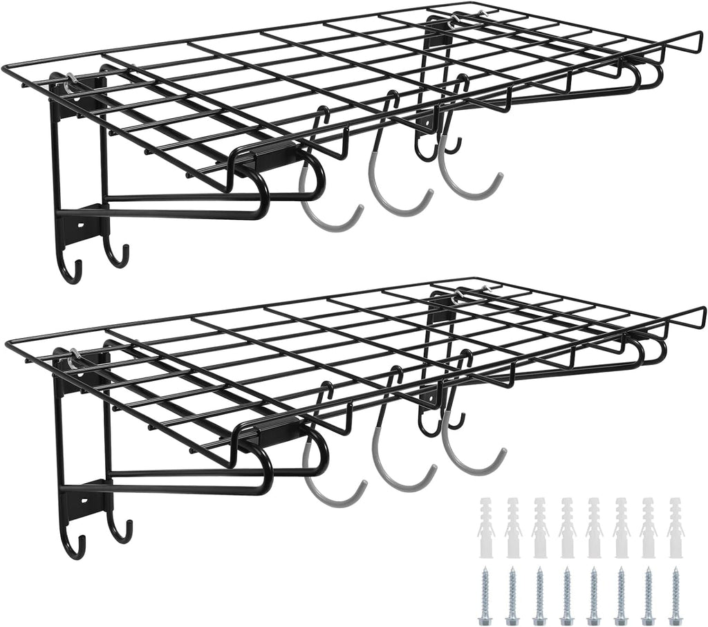 2-Pack Black Garage Wall Shelving with 6 Bike Hooks C639296