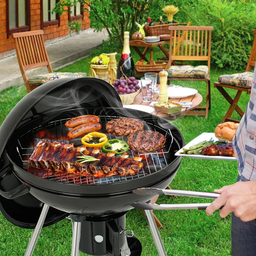 22" Round Portable Charcoal Kettle Grill With 2 Wheels, Black U175609