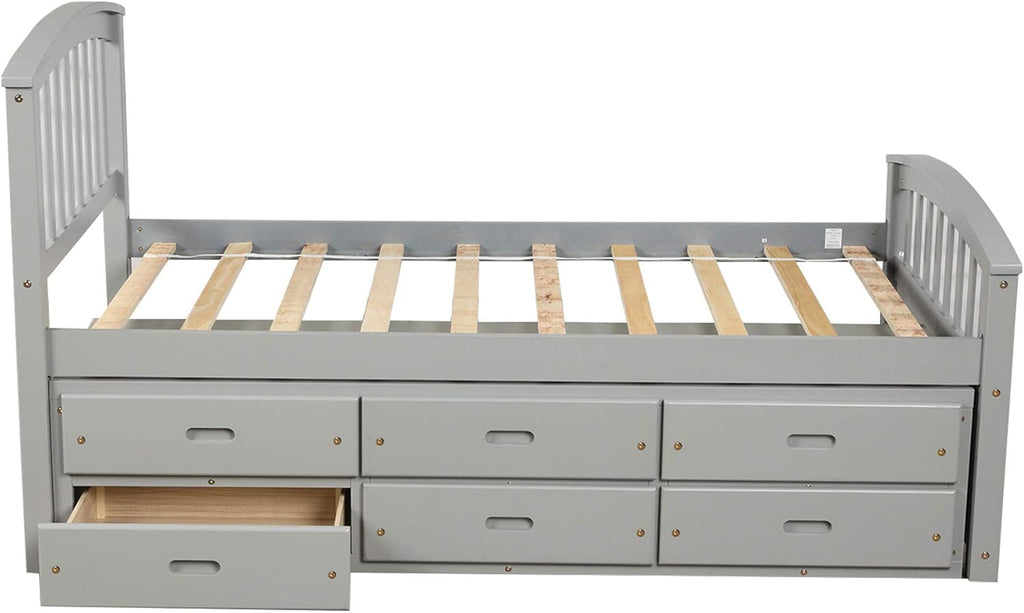 Twin Size Solid Wood Platform Storage Bed with 6 Drawers R12869